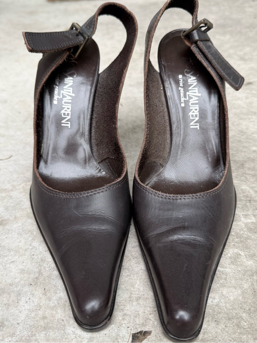 YSL Dark Brown Leather Slingback Pumps